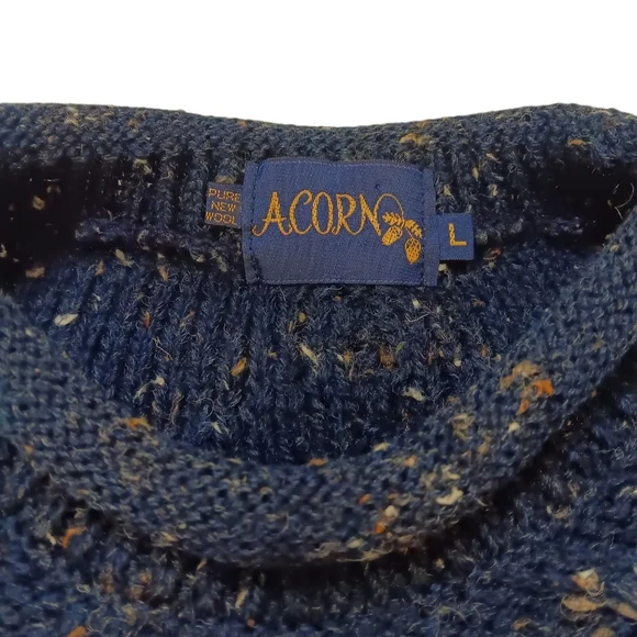 Vintage Acorn Navy Chunky Knit Sweater with Flower Motif - L - Picture 3 of 3